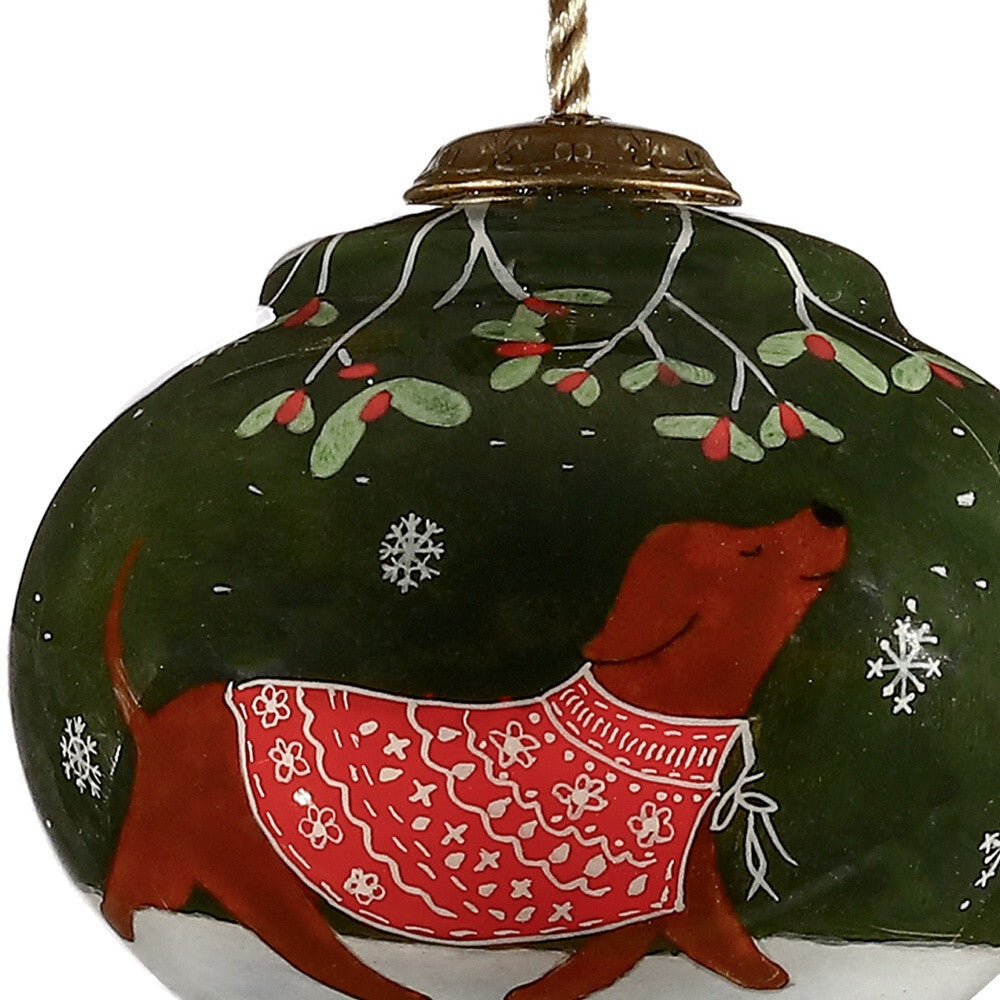 Trotting Dog in Comfy Christmas Attire Hand Painted Mouth Blown Glass Ornament LuxuryLifeWay Online Store