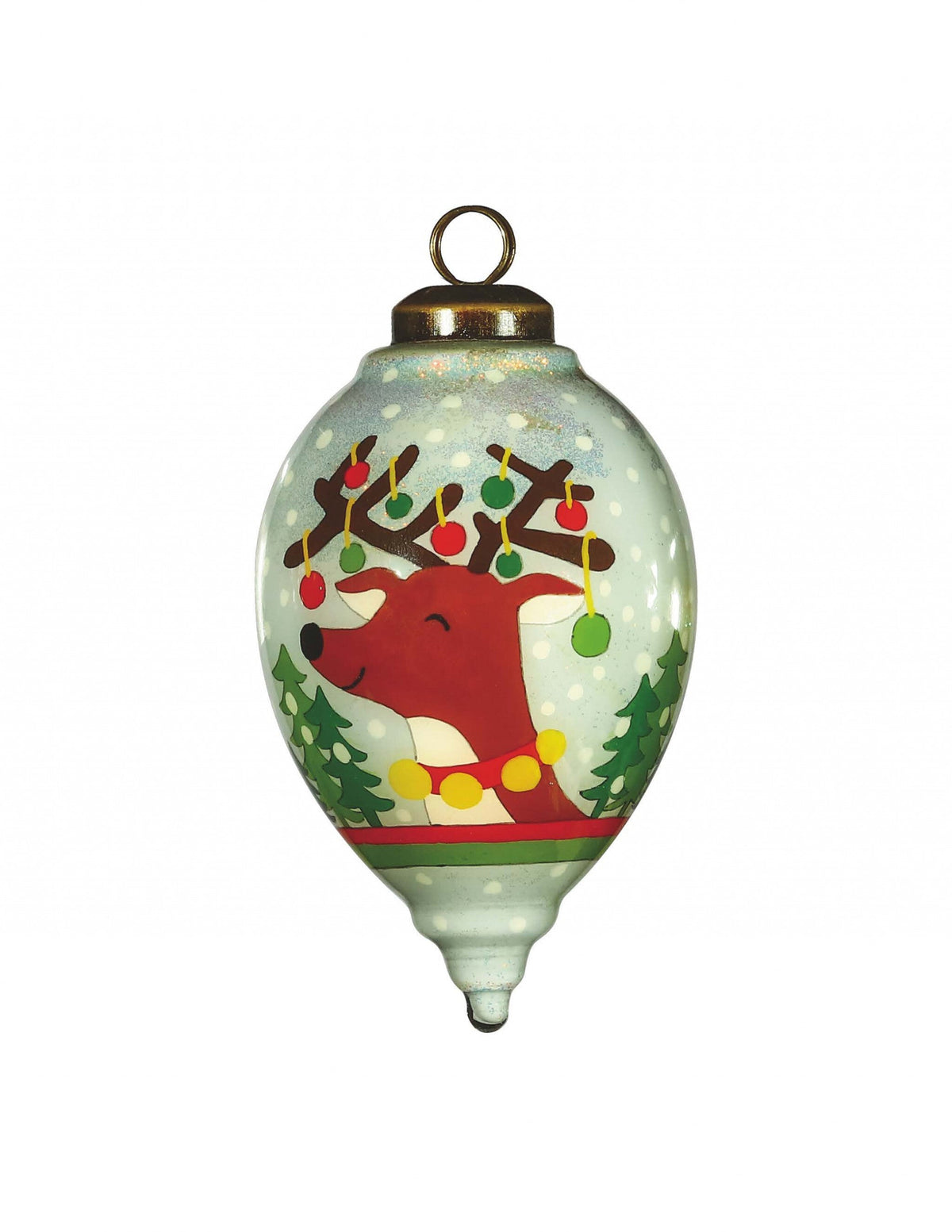 Festive Glitter Reindeer with Lights Hand Painted Mouth Blown Glass Ornament LuxuryLifeWay Online Store