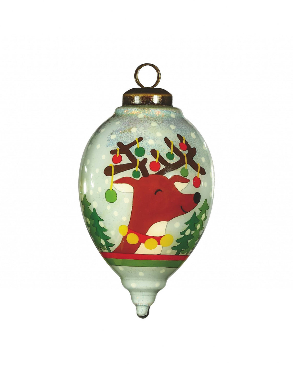 Festive Glitter Reindeer with Lights Hand Painted Mouth Blown Glass Ornament LuxuryLifeWay Online Store