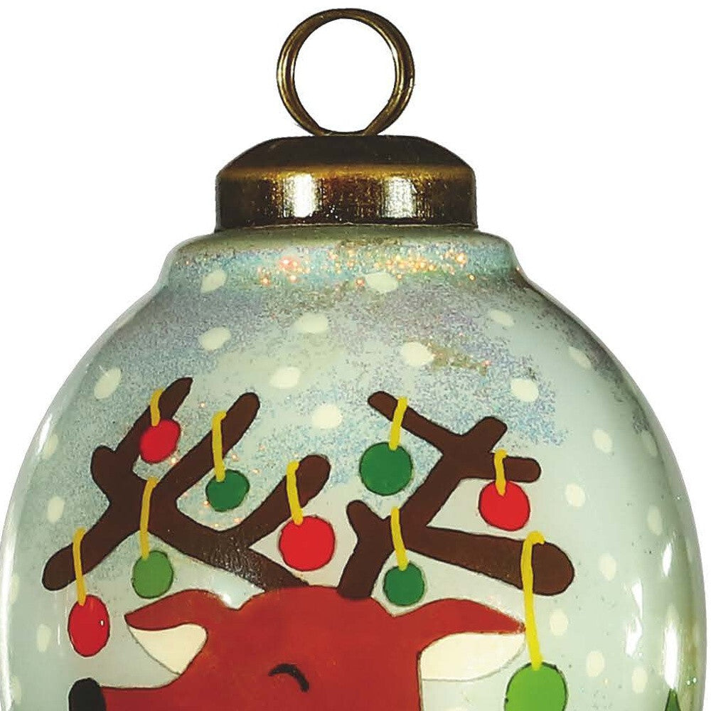 Festive Glitter Reindeer with Lights Hand Painted Mouth Blown Glass Ornament LuxuryLifeWay Online Store