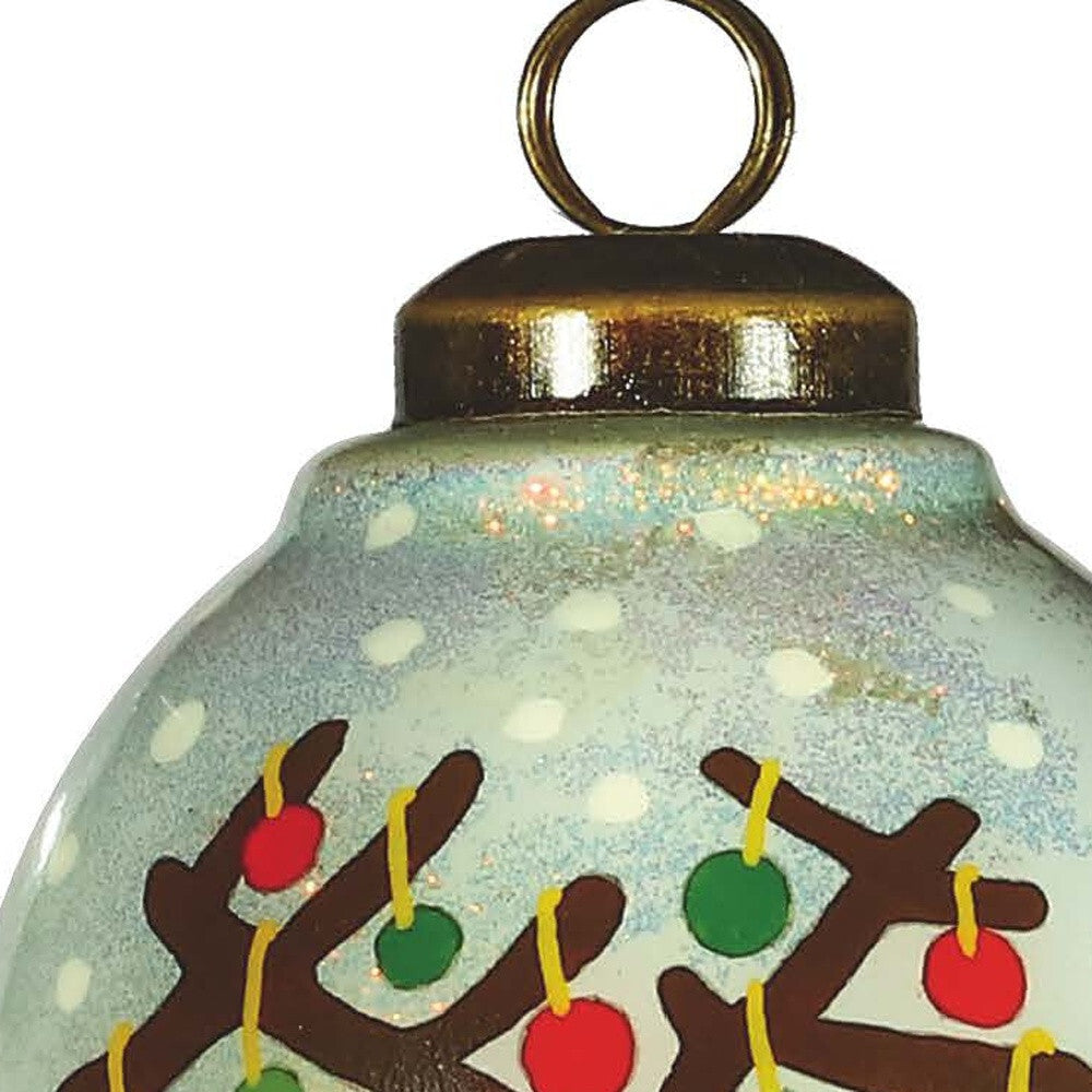 Festive Glitter Reindeer with Lights Hand Painted Mouth Blown Glass Ornament LuxuryLifeWay Online Store