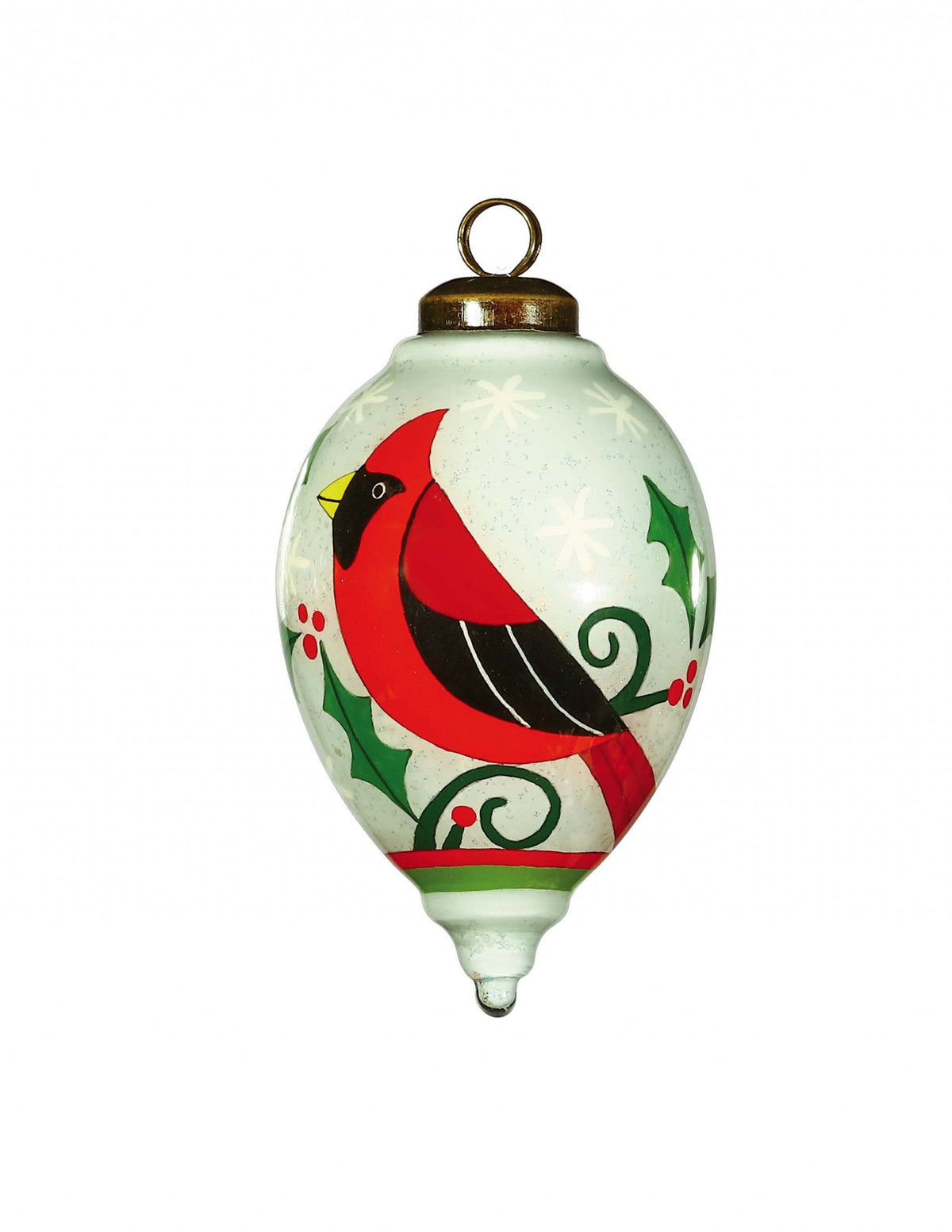 Festive Glitter Red Cardinal Hand Painted Mouth Blown Glass Ornament LuxuryLifeWay Online Store