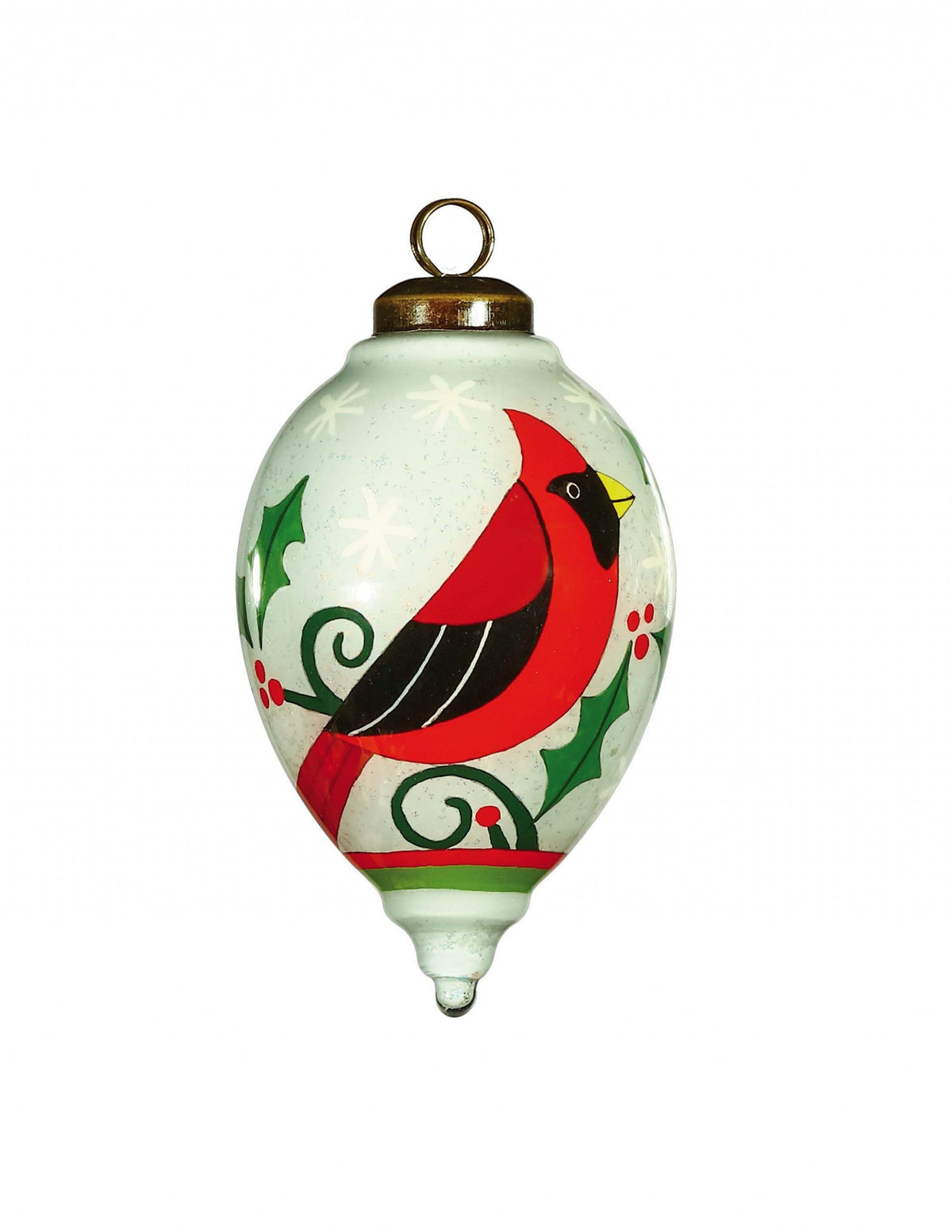 Festive Glitter Red Cardinal Hand Painted Mouth Blown Glass Ornament LuxuryLifeWay Online Store