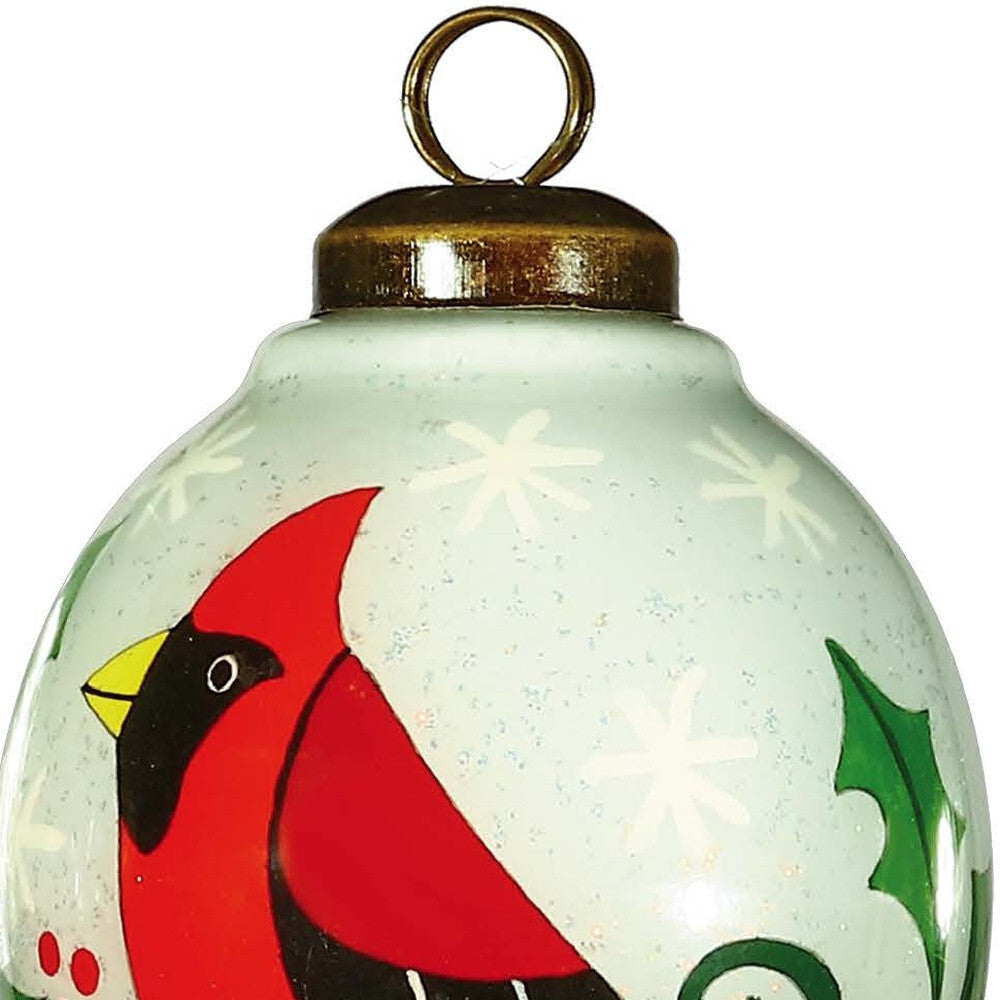 Festive Glitter Red Cardinal Hand Painted Mouth Blown Glass Ornament LuxuryLifeWay Online Store