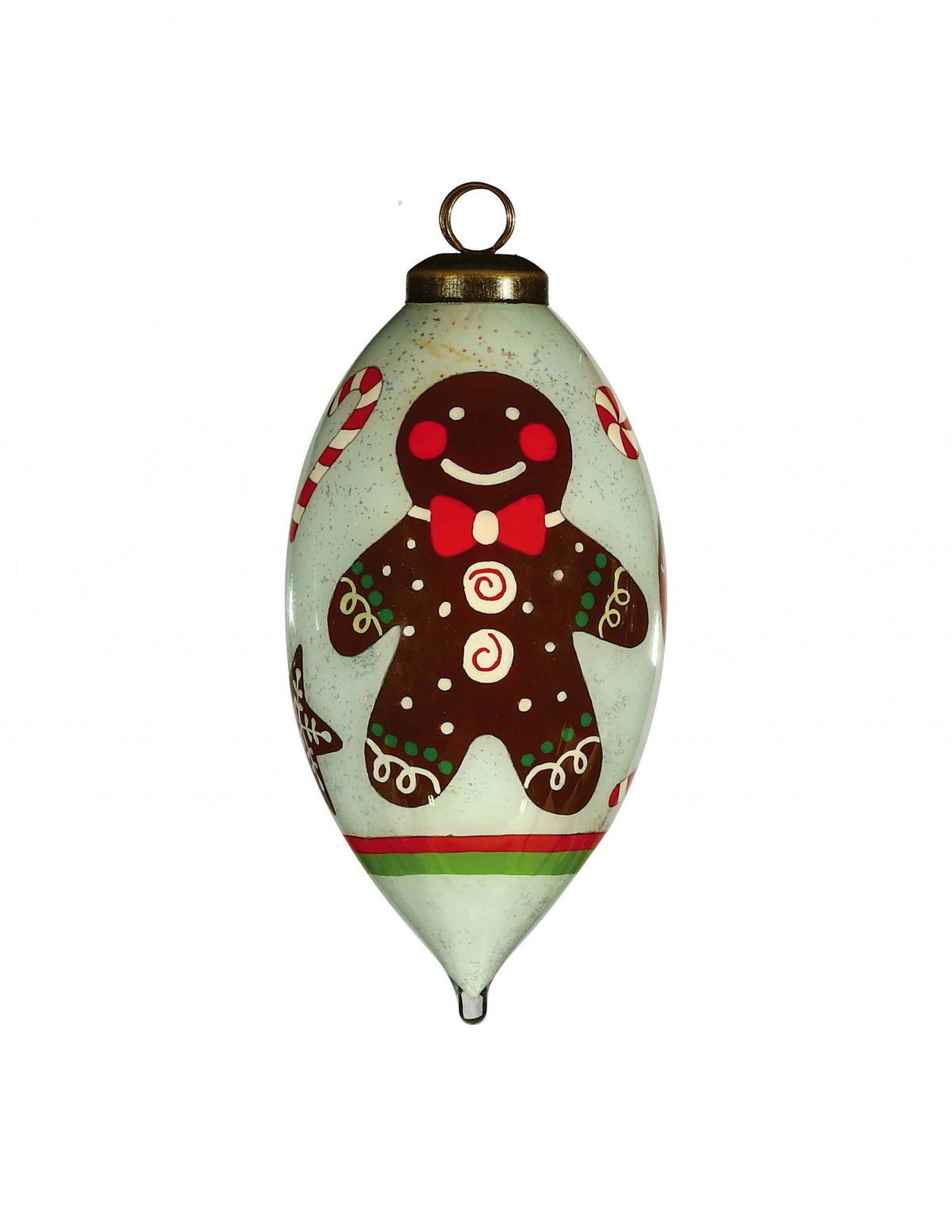 Festive Glitter Gingerbread Man Hand Painted Mouth Blown Glass Ornament LuxuryLifeWay Online Store