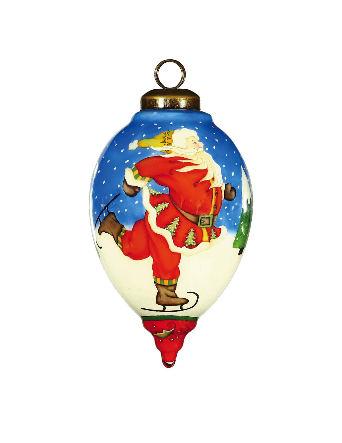 Ice Skating Santa Hand Painted Mouth Blown Glass Ornament LuxuryLifeWay Online Store