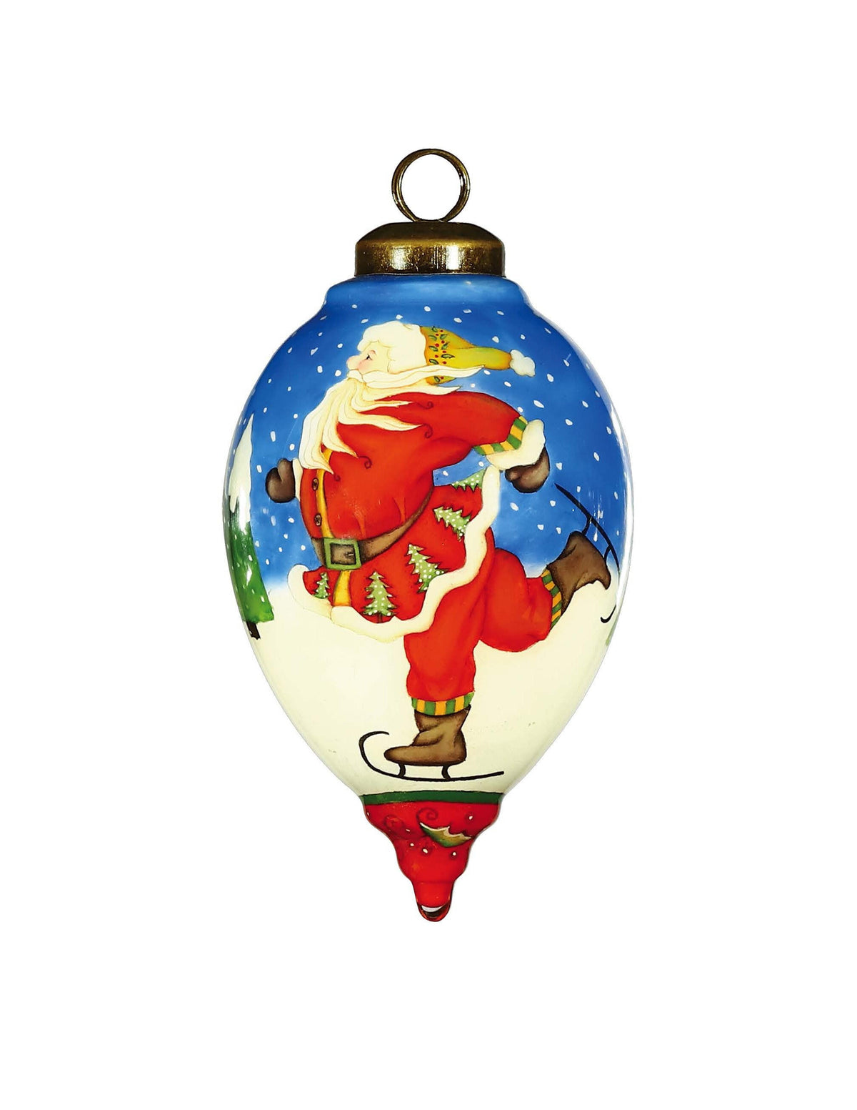 Ice Skating Santa Hand Painted Mouth Blown Glass Ornament LuxuryLifeWay Online Store