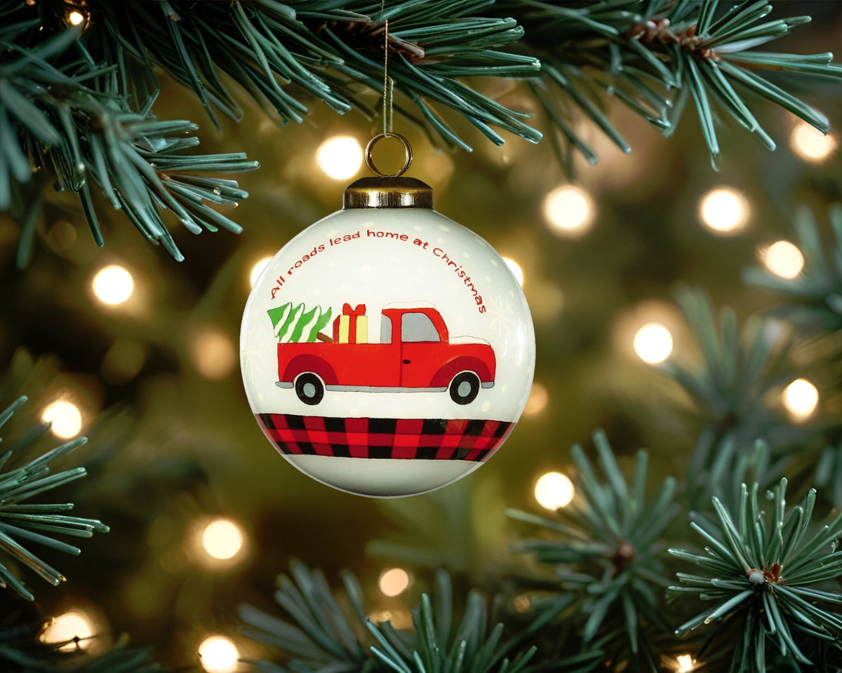 Red Pickup Truck with Presents Hand Painted Mouth Blown Glass Ornament LuxuryLifeWay Online Store