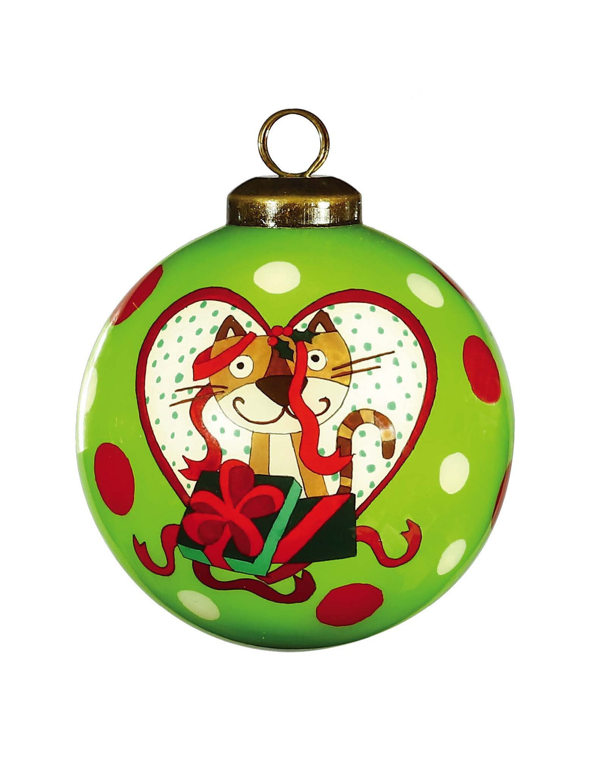 Charming Cat in a Heart Hand Painted Mouth Blown Glass Ornament LuxuryLifeWay Online Store