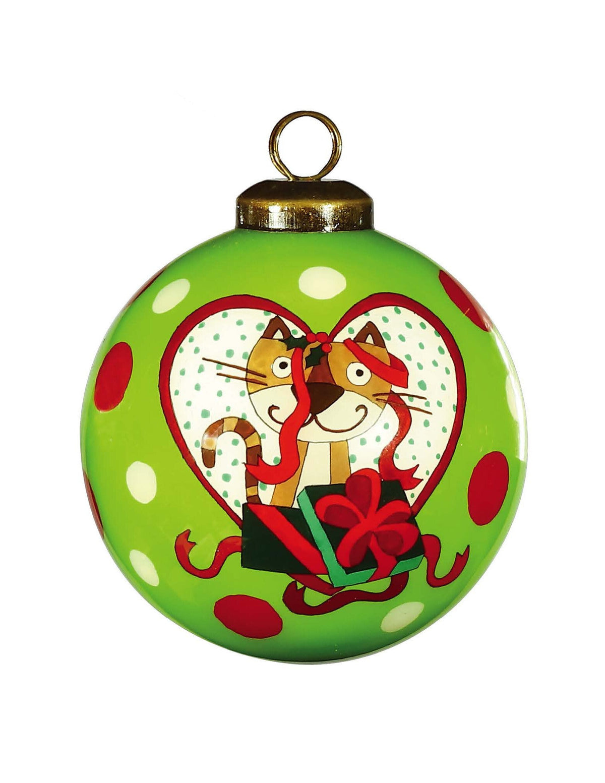 Charming Cat in a Heart Hand Painted Mouth Blown Glass Ornament LuxuryLifeWay Online Store