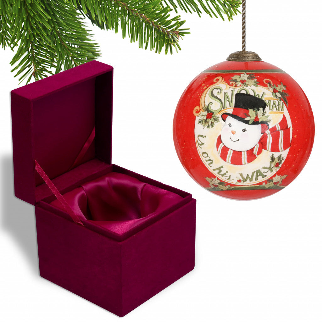 Festive Snowman on his way Hand Painted Mouth Blown Glass Ornament LuxuryLifeWay Online Store