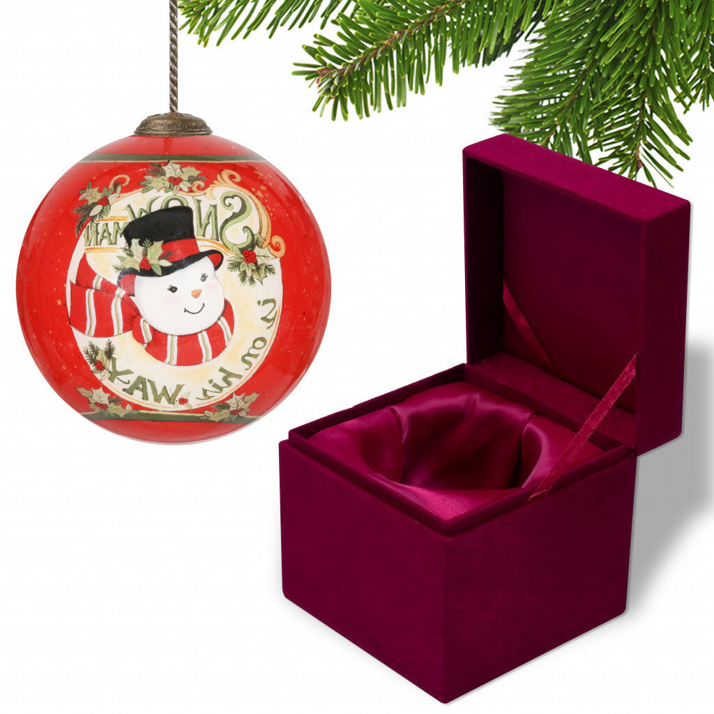 Festive Snowman on his way Hand Painted Mouth Blown Glass Ornament LuxuryLifeWay Online Store