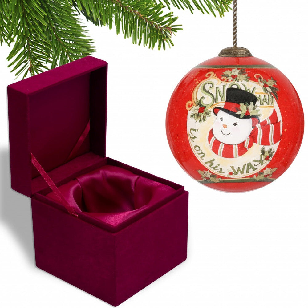 Festive Snowman on his way Hand Painted Mouth Blown Glass Ornament LuxuryLifeWay Online Store