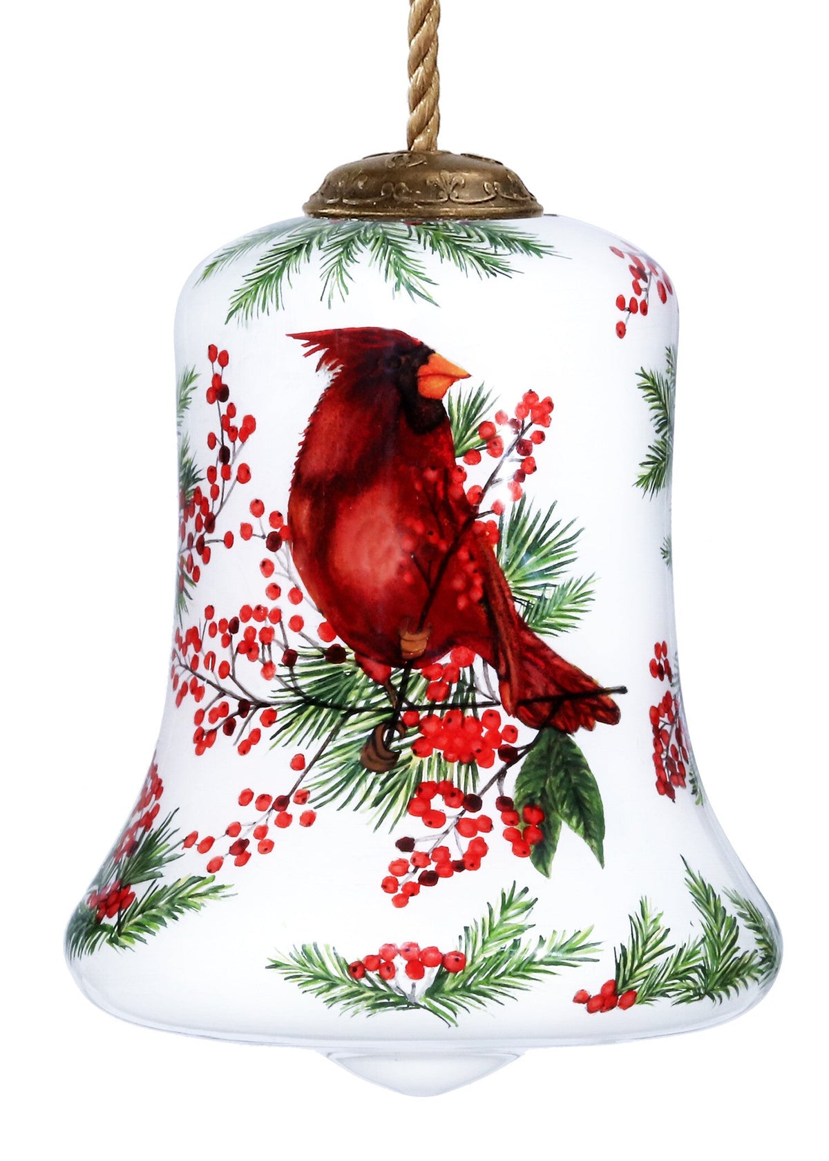 Cardinal Perched on Winter Berries Hand Painted Mouth Blown Glass Ornament LuxuryLifeWay Online Store