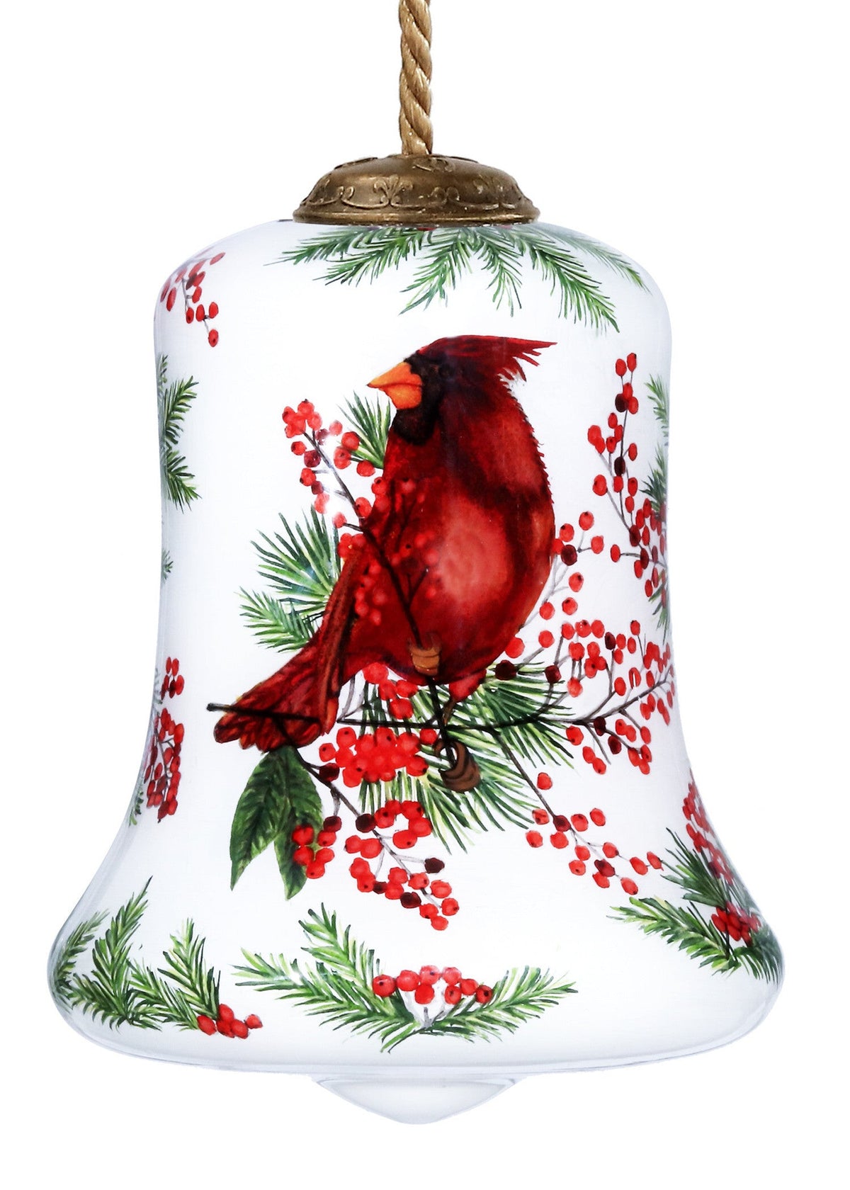 Cardinal Perched on Winter Berries Hand Painted Mouth Blown Glass Ornament LuxuryLifeWay Online Store