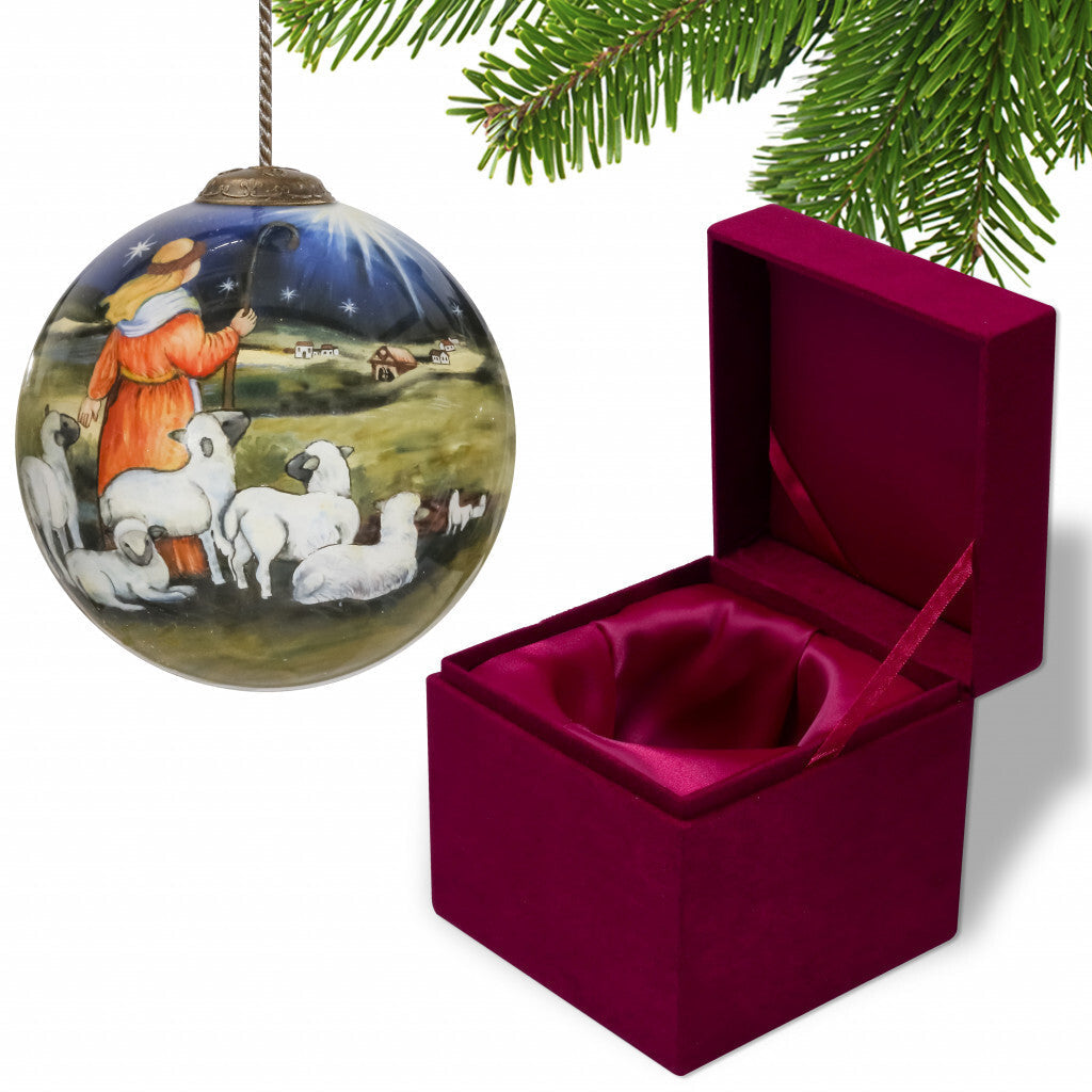 Shepherd Gazing Into the Star of Bethlehem Hand Painted Mouth Blown Glass Ornament LuxuryLifeWay Online Store