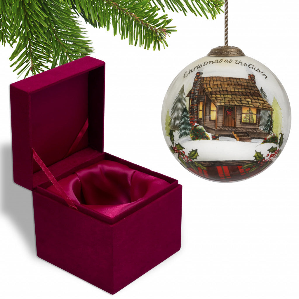 Vintage Christmas at the Cabin Hand Painted Mouth Blown Glass Ornament LuxuryLifeWay Online Store