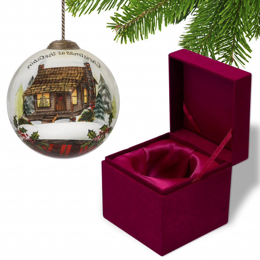 Vintage Christmas at the Cabin Hand Painted Mouth Blown Glass Ornament LuxuryLifeWay Online Store