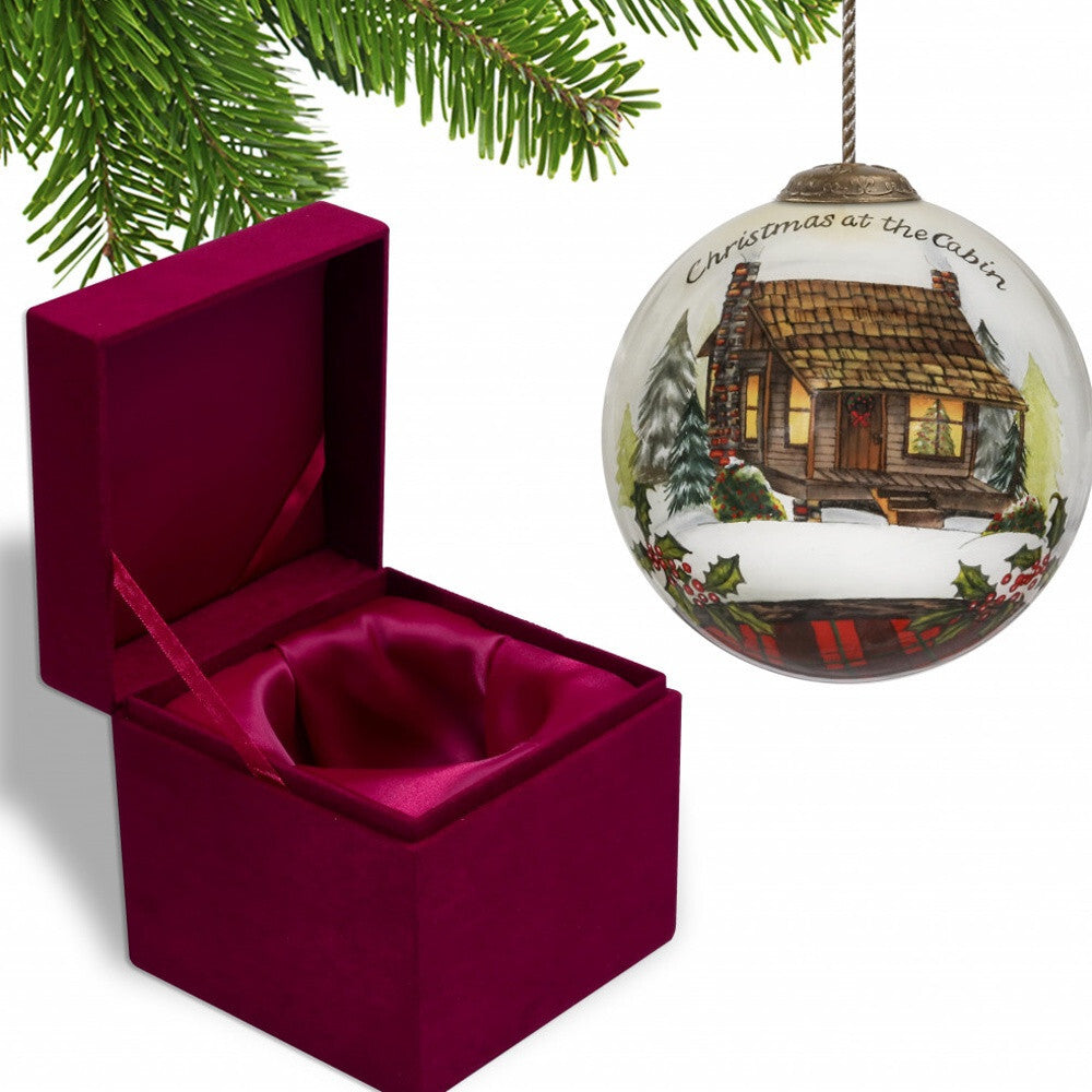 Vintage Christmas at the Cabin Hand Painted Mouth Blown Glass Ornament LuxuryLifeWay Online Store