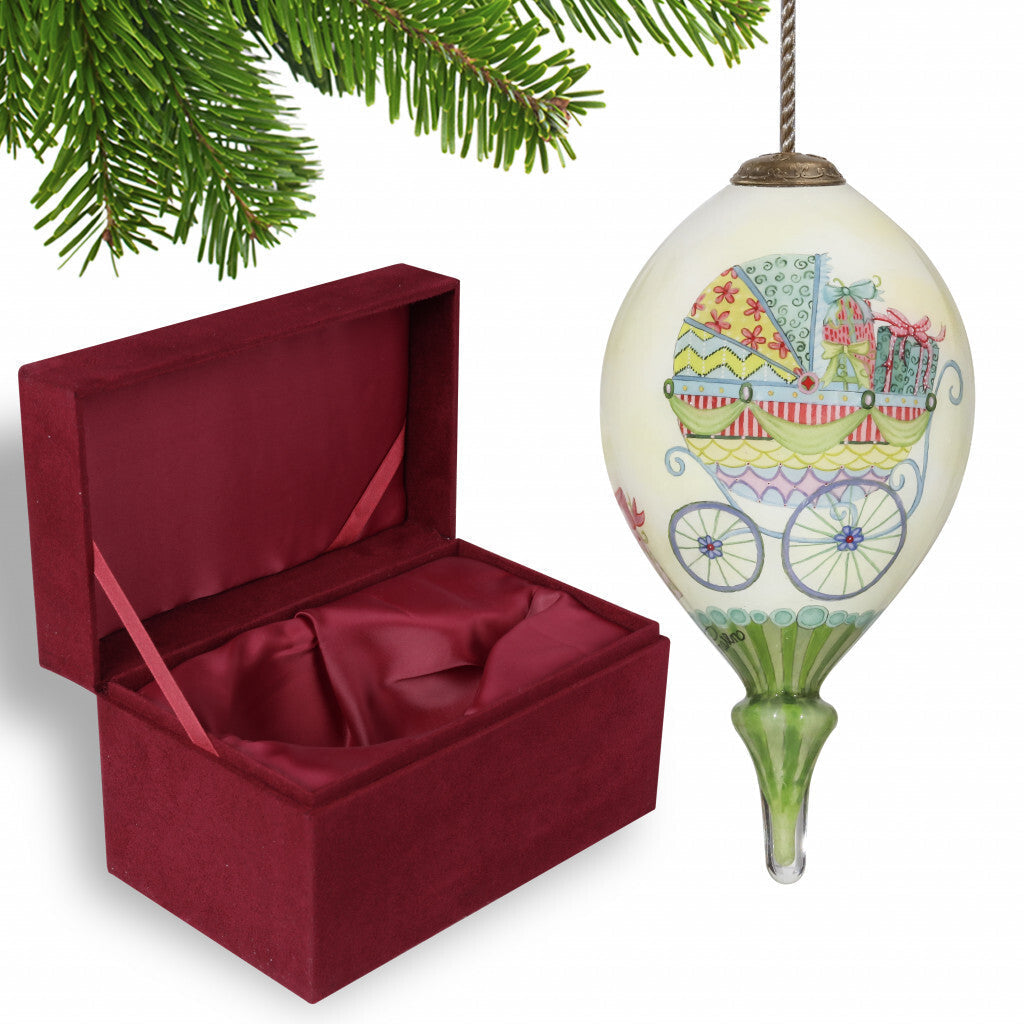 Baby Carriage with Presents Hand Painted Mouth Blown Glass Ornament LuxuryLifeWay Online Store