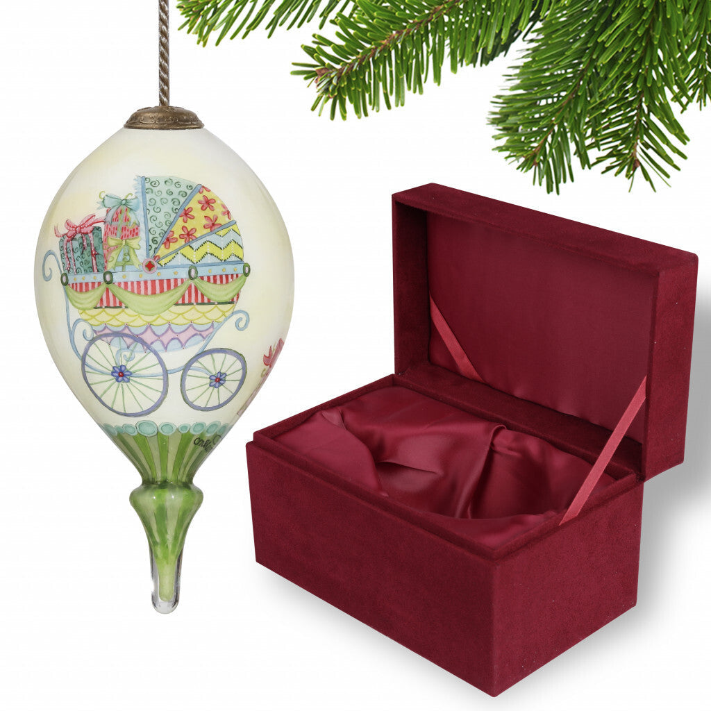 Baby Carriage with Presents Hand Painted Mouth Blown Glass Ornament LuxuryLifeWay Online Store