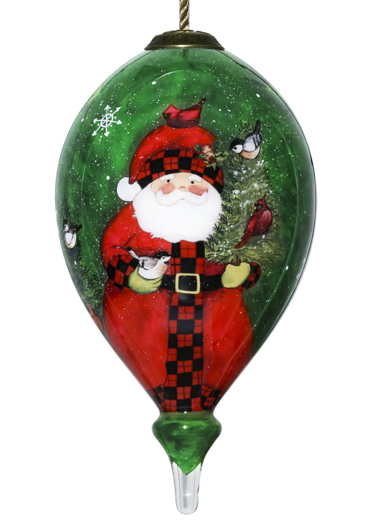 Green Plaid Santa Hand Painted Mouth Blown Glass Ornament LuxuryLifeWay Online Store