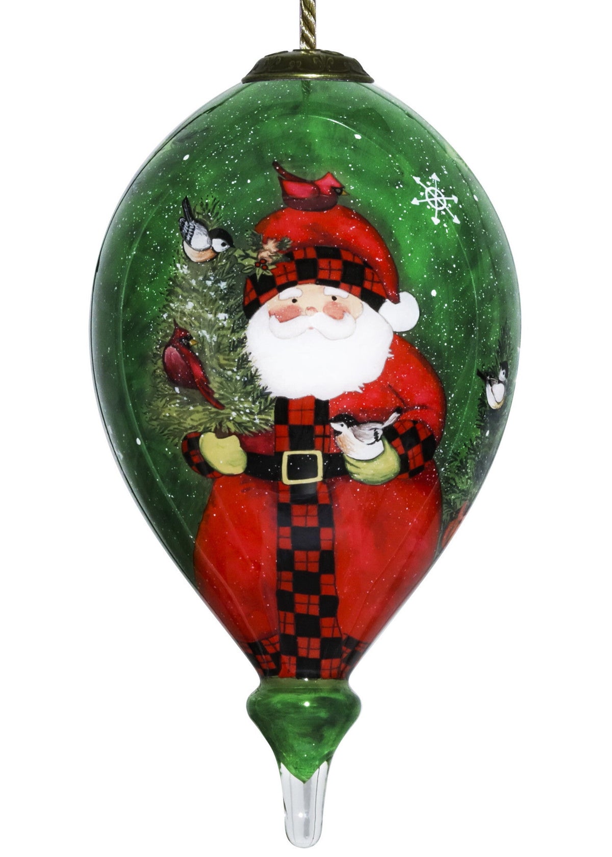 Green Plaid Santa Hand Painted Mouth Blown Glass Ornament LuxuryLifeWay Online Store