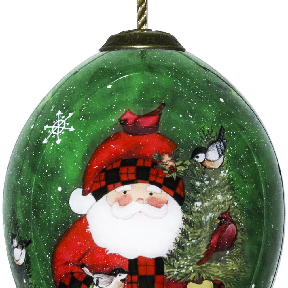 Green Plaid Santa Hand Painted Mouth Blown Glass Ornament LuxuryLifeWay Online Store