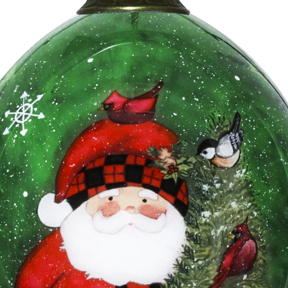 Green Plaid Santa Hand Painted Mouth Blown Glass Ornament LuxuryLifeWay Online Store