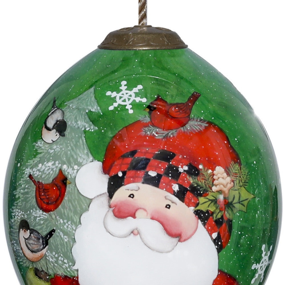 Plaid Santa with Cardinals Hand Painted Mouth Blown Glass Ornament LuxuryLifeWay Online Store