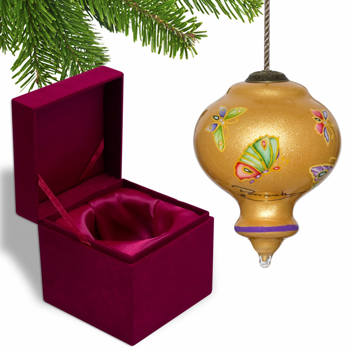 Golden Extravagant Butterflies Hand Painted Mouth Blown Glass Ornament LuxuryLifeWay Online Store
