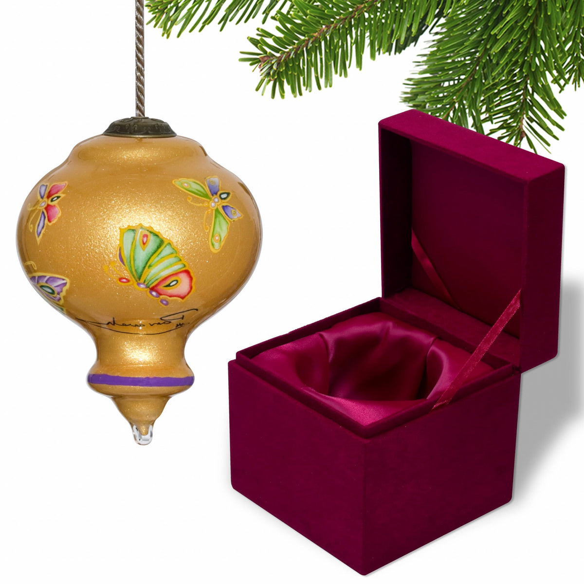 Golden Extravagant Butterflies Hand Painted Mouth Blown Glass Ornament LuxuryLifeWay Online Store