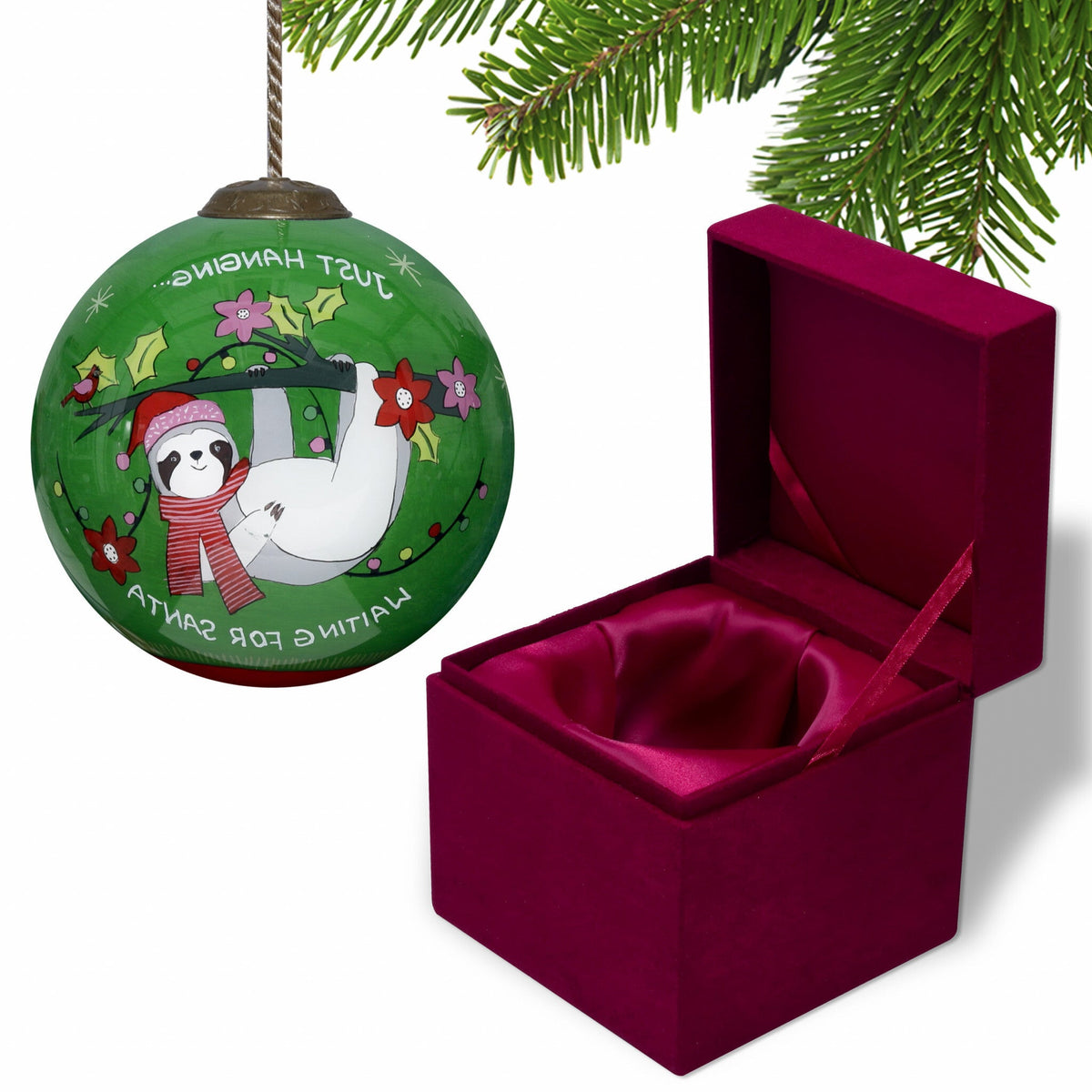 Just Hanging Sloth Merry Lights Hand Painted Mouth Blown Glass Ornament LuxuryLifeWay Online Store