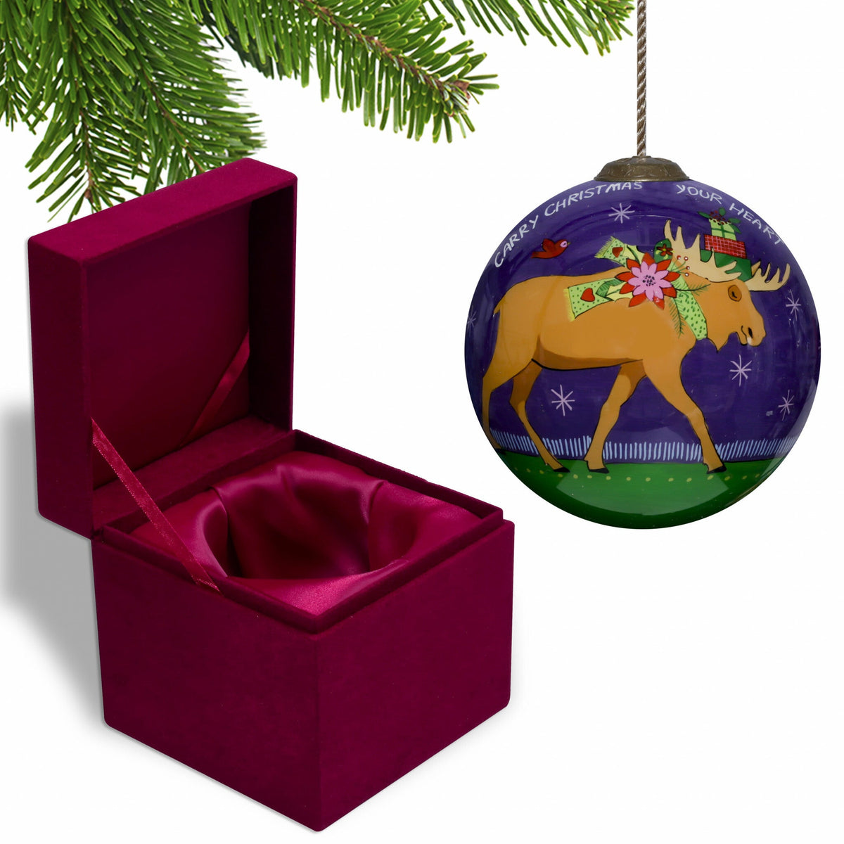 Christmas Moose Walking Hand Painted Mouth Blown Glass Ornament LuxuryLifeWay Online Store