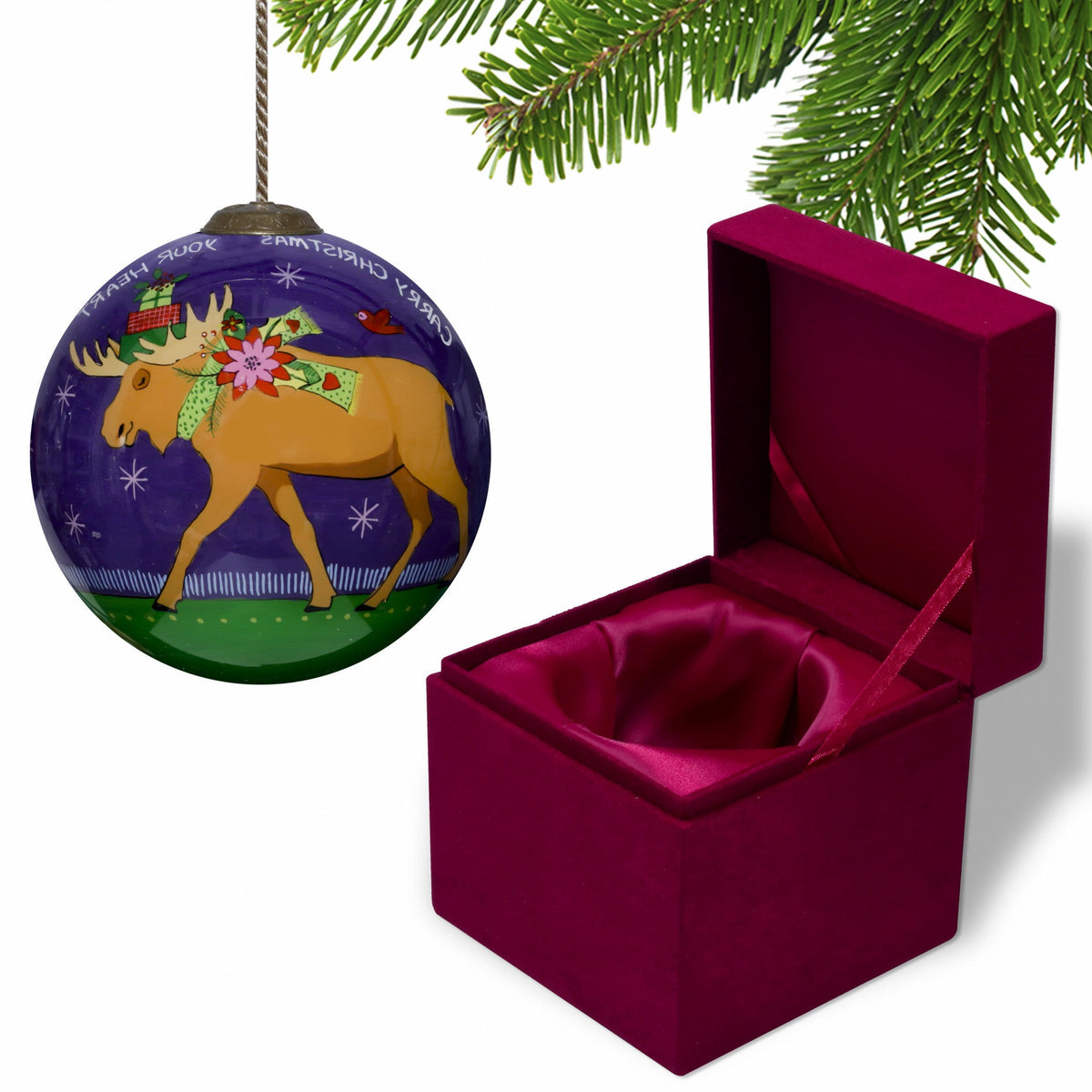 Christmas Moose Walking Hand Painted Mouth Blown Glass Ornament LuxuryLifeWay Online Store