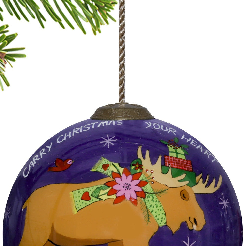 Christmas Moose Walking Hand Painted Mouth Blown Glass Ornament LuxuryLifeWay Online Store