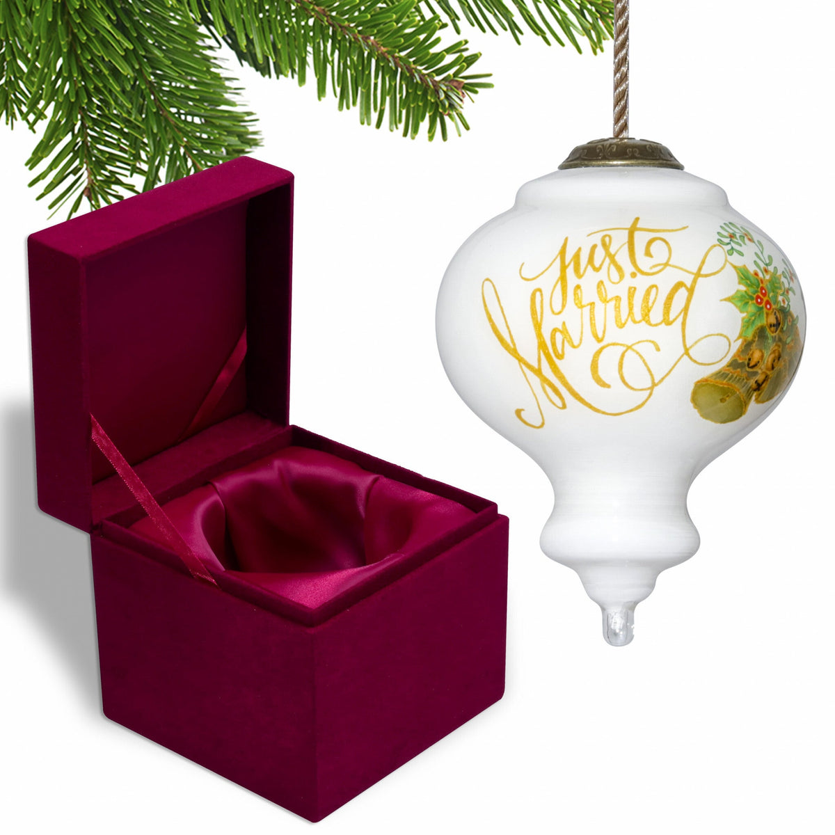 Authentic Just Married  Hand Painted Mouth Blown Glass Ornament LuxuryLifeWay Online Store