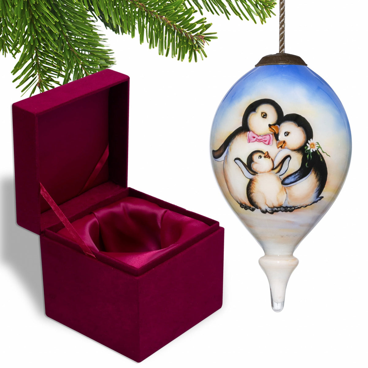 Family of Penguins Hand Painted Mouth Blown Glass Ornament LuxuryLifeWay Online Store