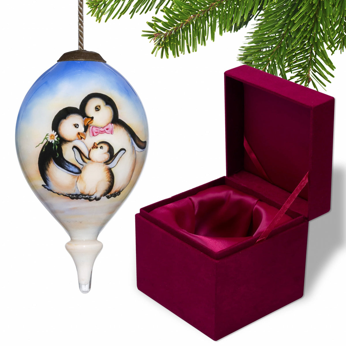 Family of Penguins Hand Painted Mouth Blown Glass Ornament LuxuryLifeWay Online Store