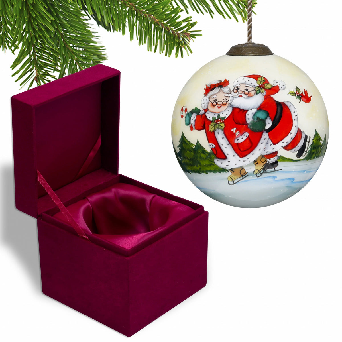 Ice Skating Mr. and Mrs. Santa Hand Painted Mouth Blown Glass Ornament LuxuryLifeWay Online Store