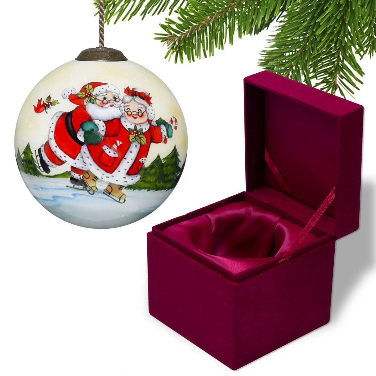 Ice Skating Mr. and Mrs. Santa Hand Painted Mouth Blown Glass Ornament LuxuryLifeWay Online Store