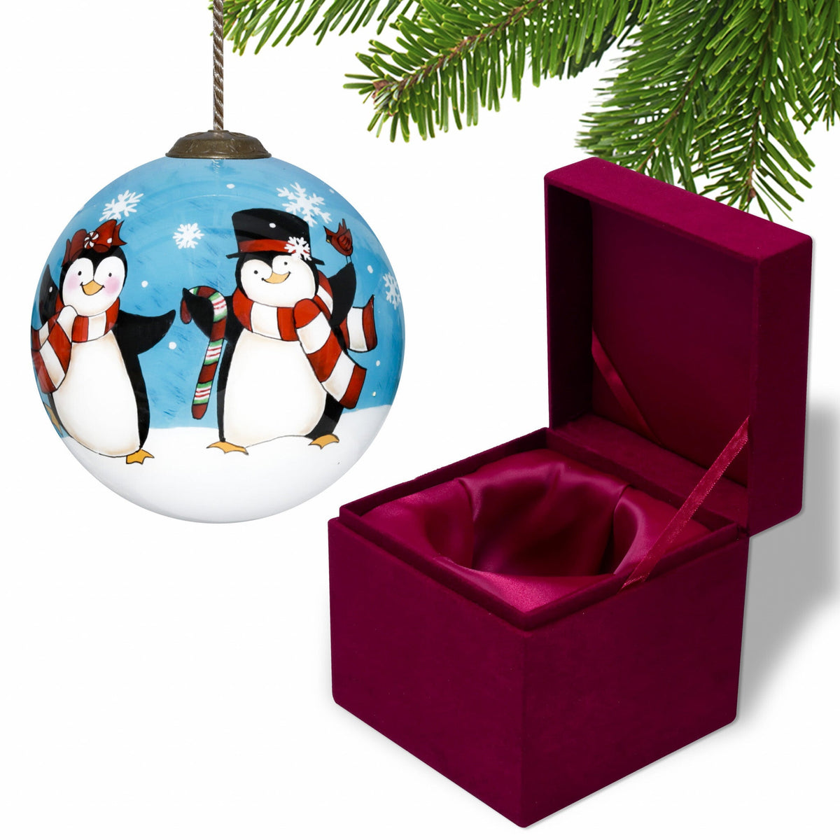 Anywhere with You is Always Better Penguin Hand Painted Mouth Blown Glass Ornament LuxuryLifeWay Online Store