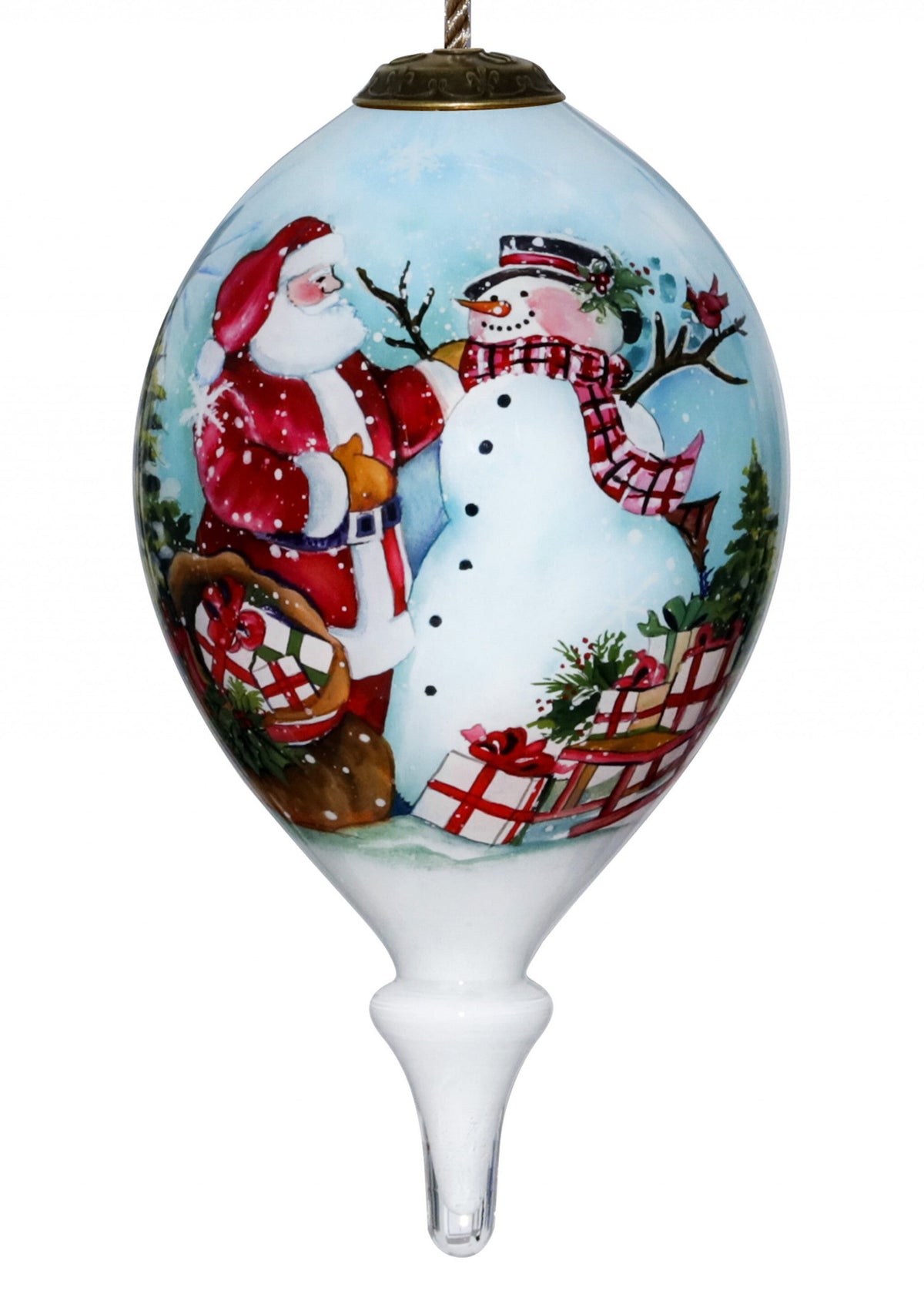 Christmas Santa and Snowman Hand Painted Mouth Blown Glass Ornament LuxuryLifeWay Online Store