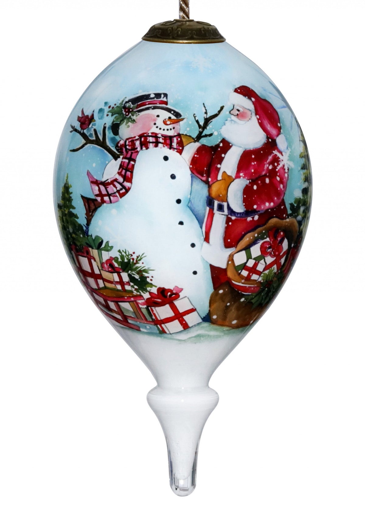 Christmas Santa and Snowman Hand Painted Mouth Blown Glass Ornament LuxuryLifeWay Online Store