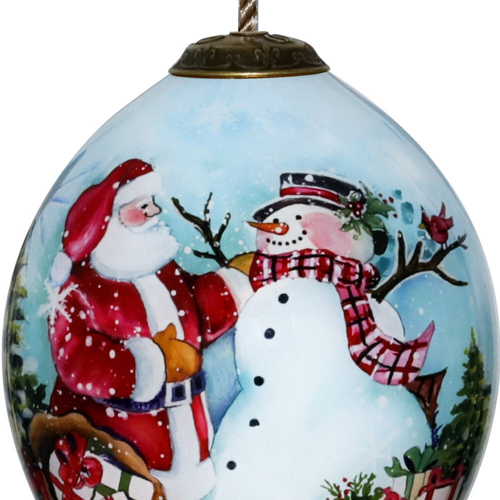 Christmas Santa and Snowman Hand Painted Mouth Blown Glass Ornament LuxuryLifeWay Online Store