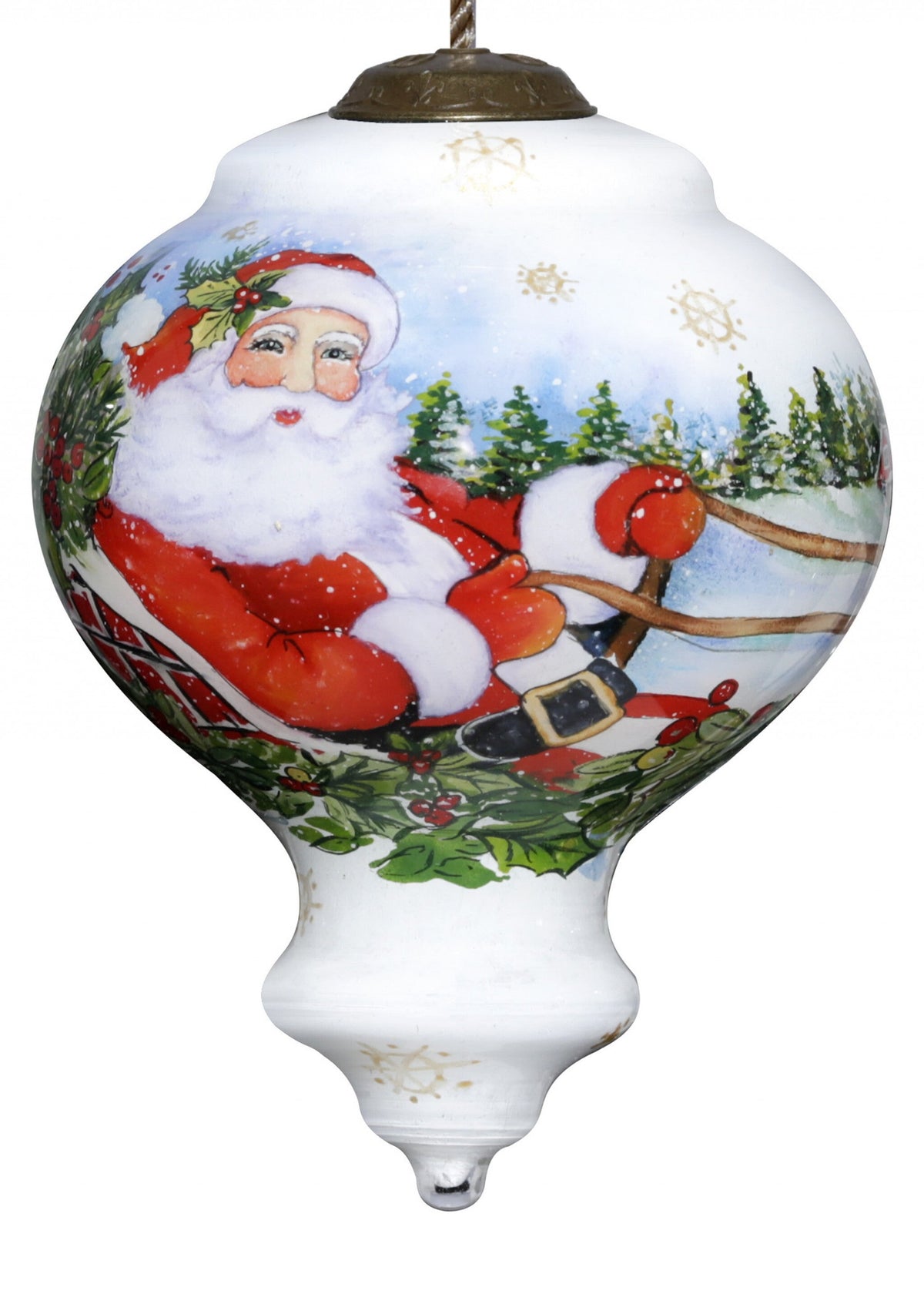 Santa Riding a Sleigh Hand Painted Mouth Blown Glass Ornament LuxuryLifeWay Online Store
