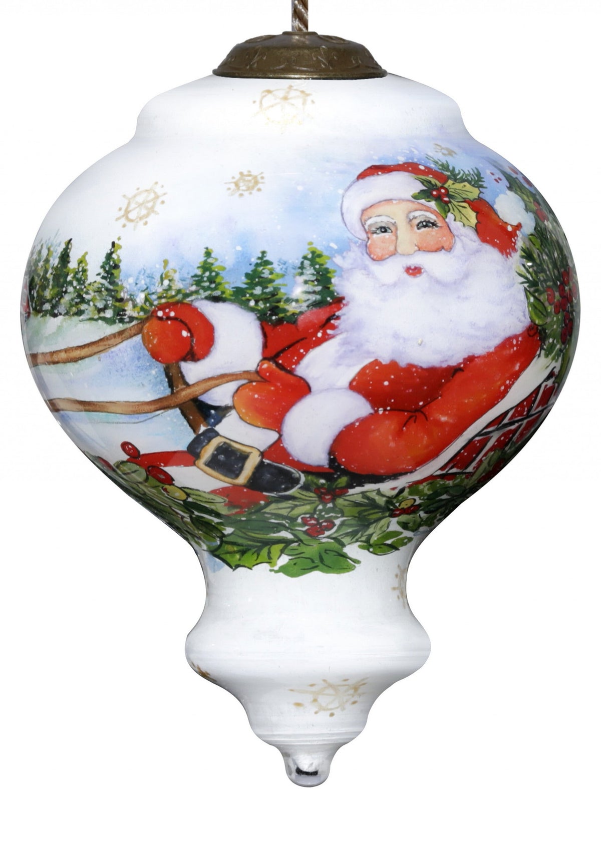 Santa Riding a Sleigh Hand Painted Mouth Blown Glass Ornament LuxuryLifeWay Online Store