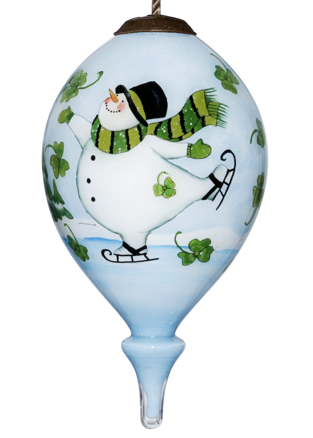 Ice Skating Shamrock Snowman Hand Painted Mouth Blown Glass Ornament LuxuryLifeWay Online Store