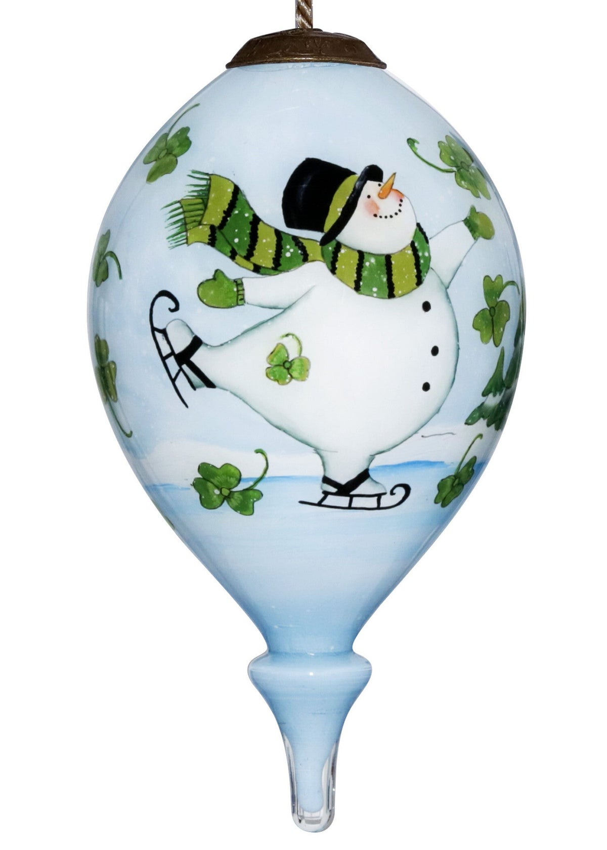 Ice Skating Shamrock Snowman Hand Painted Mouth Blown Glass Ornament LuxuryLifeWay Online Store