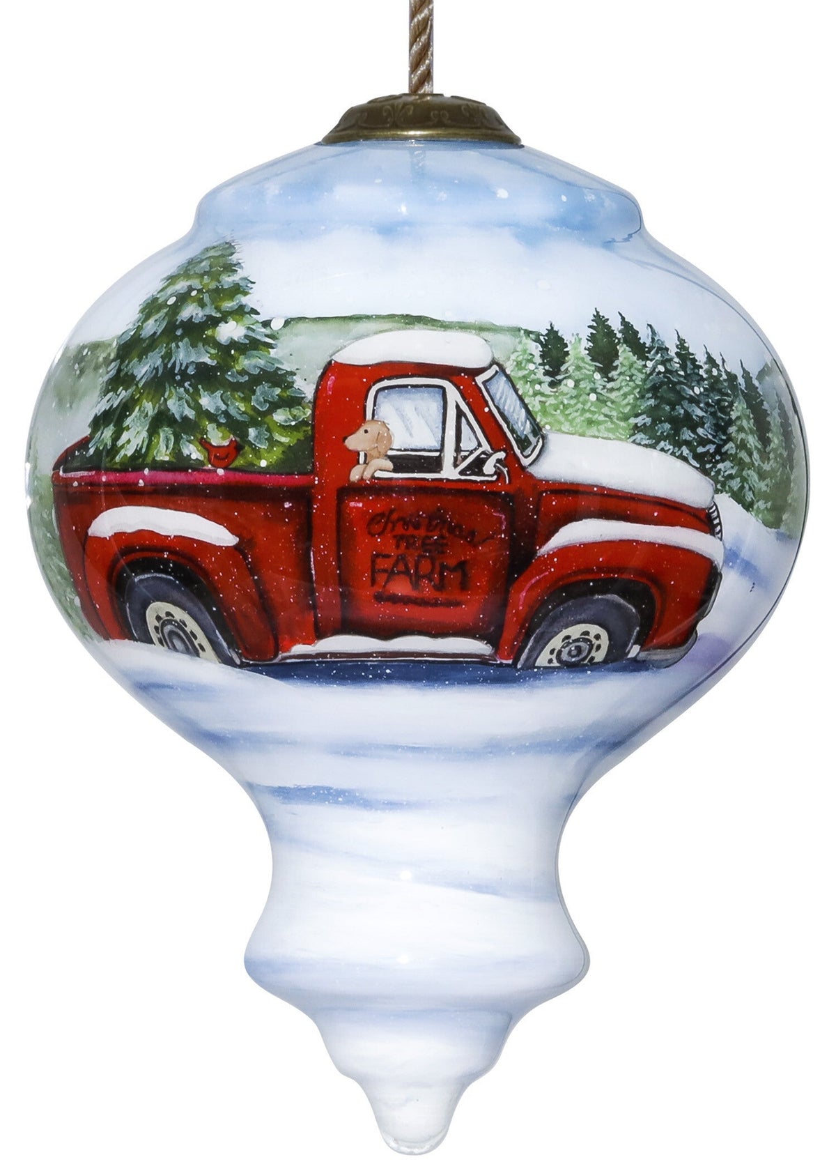 Red Farm Truck with Tree Hand Painted Mouth Blown Glass Ornament LuxuryLifeWay Online Store
